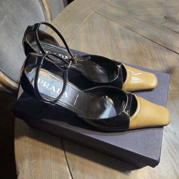 PRADA Sz 40 Brown Tan Patchwork High Heel Shoes Vintage - Picture 8 of 10